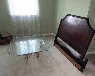 Glass and Brass Coffee Table/Cherry Wood Bed Frame