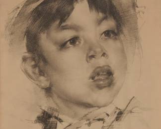 1374 Nicolai Ivanovich Fechin (1881-1955) "Farm Boy" Lithograph on BFK Rives paper Edition: 30/50 Signed and inscribed "P.R. 50.-30," in pencil lower right: Nicolai Fechin Image: 14.5" H x 10.5" W; Sight: 15.25" H x 11.25" W Estimate: $400 - $600