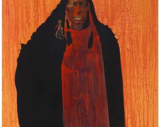 1103 Lawrence W. Lee (b. 1947) "Talon Shaman," 1990 Oil on canvas Signed lower right: Lawrence W. Lee ©; titled and dated on the canvas overlap with the artist's stamp in black ink, verso 54.25" H x 40" W Estimate: $1,000 - $1,500