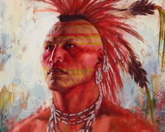 1228 James Ayers (b. 1969) "Pawnee Strength," 2016 Oil on canvas Signed and dated lower right: James Ayers / 2016; titled by repute 16" H x 16" W Estimate: $1,500 - $2,000