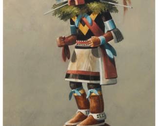 1274 Rick Brogan (20th Century) "Antelope Kachina" Watercolor on paper Signed lower right: Brogan; titled in black ink on the frame's backing board Sight: 12.25" H x 7" W Estimate: $300 - $500