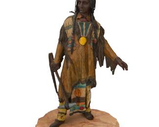 1251 Carl Kauba (1865-1922) "Ready for Action" Cold-painted bronze Signed in the casting: CKauba; impressed: GESCHUTZT / 5305 Bronze: 10" H x 5" W x 3.5" D; Overall: 11" H x 5.75" W x 4.75" D Estimate: $1,000 - $1,500