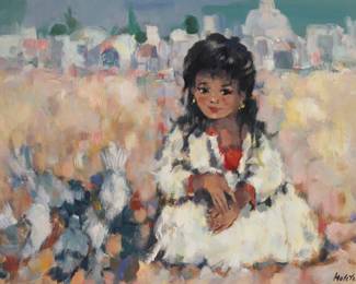 1173 M. Maleter (b. 1925) Girl with pigeons Oil on canvas Signed lower right: Maleter 25.25" H x 36.25" W Estimate: $200 - $300