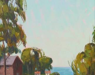 1284 Virginia Woolley (1884-1971) "Path to the Sea, Laguna Beach" Oil on Masonite Signed lower right: Virginia Woolley; titled on a piece of tape affixed to the verso 5" H x 4" W Estimate: $400 - $600