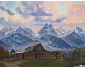 1223 Raymond DuShane (1900-1974) Barns in a mountainous landscape, 1973 Oil on Masonite Signed and dated lower left: Ray DuShane '73 24" H x 36.25" W Estimate: $600 - $800