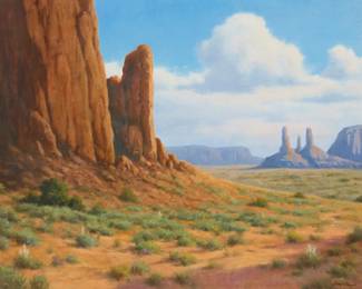 1220 David Chapple (b. 1947) "Monument Valley Spring" Oil on canvasboard Signed lower right: David Chapple; titled verso 22" H x 28" W Estimate: $2,000 - $3,000