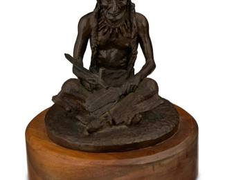 1135 George Dabich (1922-2013) Seated Native American with peace pipe, 1965 Patinated bronze on wood plinth Edition: 17/30 Signed, numbered, dated, and inscribed in the casting: GDabich 65 / Vance Bronze: 5.5" H x 4.875" W x 4.875" D; Overall: 7.375" H x 6.25" Dia. Estimate: $500 - $700