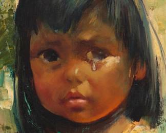 1376 Maxine Runci (1915-1977) Portrait of a child Oil on canvasboard Signed lower right: M. Runci; with the artist's copyright stamp and studio label, verso 10.125" H x 8" W Estimate: $400 - $600