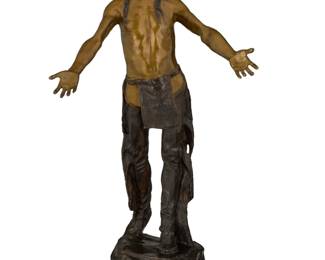 1253 After Charles Henry Humphriss (1867-1934) "Appeal to the Great Spirit," modeled 1906 Patinated and polished bronze on marble plinth Signed and dated in the casting: CH. Humphriss Bronze: 28" H x 15.625" W x 16.5" D; Overall: 29" H x 15.625" W x 17.625" D Estimate: $600 - $800
