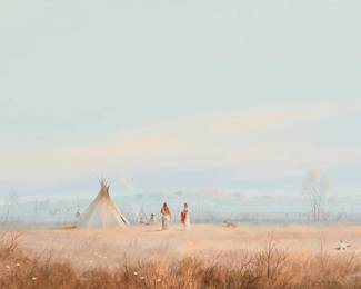 1139 Gene Speck (b. 1937) "His New Red Blanket" Oil on panel Signed lower left: Gene Speck; signed again, titled, and inscribed "261," in blue ink on a label affixed to the frame's verso Frame: 14.5: H x 19.75" W x 2" D 9.25" H x 14.25" W Estimate: $1,000 - $1,500