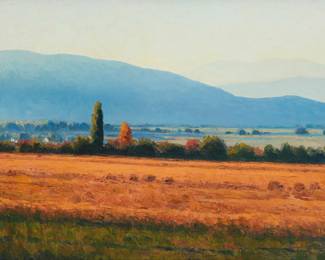 1221 Douglas Aagard (20th/21st Century) "Payson Heights" (Arizona), 2005 Oil on canvas Signed lower right: Aagard; signed again, titled, and dated "8/2005," all on the stretcher 18" H x 24" W Estimate: $800 - $1,200