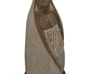 1174 Sean Eder (1969-2006) Indian woman, 1986 Carved stone on rotating wood base Incised with signature, date, and inscribed with the artist's device on the base: S. Eder '86 Stone: 18.375" H x 9.75" W x 9.5" D; Overall: 20.25" H Estimate: $200 - $300