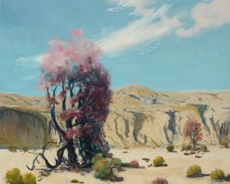1217 James Swinnerton (1875-1974) Blooming Ironwood in a desert landscape Oil on canvas Signed lower right: Swinnerton - 28" H x 34" W Estimate: $3,000 - $5,000
