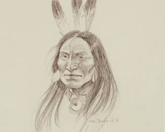 1262 Joe Beeler (1931-2006) Portrait of a Native American Conte crayon on paper Signed lower right: Joe Beeler CA Sight: 13.125" H x 10.125" W Estimate: $600 - $800