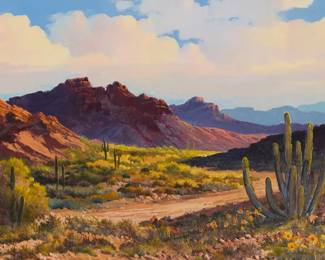 1146 Beverly Jamison Carrick (b. 1930) Desert in bloom Oil on canvas Signed lower right: Carrick 24" H x 48" W Estimate: $400 - $600