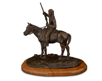 1199 Carl J. Koontz (20th Century) "What Was That?" Patinated bronze on wood plinth Edition: 1/15 Signed, titled, and numbered in the casting: © Carl J Koontz / CJK [artist's cipher] Bronze: 7.75" H x 7.125" W x 4" D; Overall: 8.5" H x 8.375" W x 5.5" D Estimate: $300 - $500