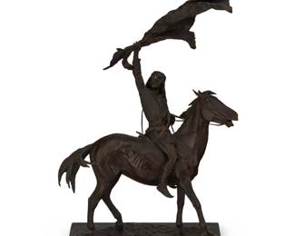 1117 Ernest Berke (1921-2010) "Apache Signal," 1966 Patinated bronze on marble plinth Edition: 37/40 Signed, dated, and numbered in the casting: Ernest Berke / © Bronze: 15.625" H x 9.25" W x 4.875" D; Overall: 16.375" H x 9.25" H x 5.5" D Estimate: $800 - $1,200