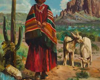 1172 Filastro Mottola (1915-2008) "Navajo Shepherdess" Oil on Masonite Signed lower right: Mottola; titled on a handwritten label affixed verso 20" H x 16" W Estimate: $500 - $700