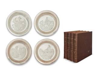 1155 A set of four Franklin Mint sterling silver Western collector plates 1972-1973 Each titled, attributed, dated, and, and marked: STERLING SILVER / LIMITED EDITION / 837 With velvet-lined book-form presentation boxes, comprising: Gordon Phillips (b. 1927), "Mountain Man," 1972 Richard Baldwin (1921-2012), "Horizons West," 1972 Gus Shafer (1907-1985), "Prospector," 1973 John Weaver (1920-2012), "Plains Hunter," 1973 4 pieces Each plate: 8" Dia.; Each box: 10.5" H x 10.25" W x 1.75" D Total weighable sterling: 48.3 oz. troy approximately Estimate: $1,500 - $2,500