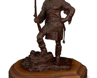 1200 Rogers Aston (1918-1999) "Apache Warrior," 1870 Patinated bronze on wood plinth Edition: 17/25 Signed, dated, titled, numbered, and with foundry mark in the casting: ©R R. ASTON Bronze: 9.25" H x 6.25" W x 4.25" D; Overall: 10.875" H x 8.875" W x 6.5" D Estimate: $500 - $700