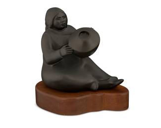 1134 Doug Hyde (b. 1946) "Southwest Potter" Patinated bronze on wood plinth Edition: 218/230 Signed and numbered in the casting: D. Hyde / [stick horse cipher] © Bronze: 7.625" H x 8.5' W x 5.375" D; Plinth: 1.75" H x 9.5" W x 6.5" D Estimate: $400 - $600