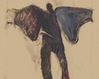 1227 Fritz Scholder (1937-2005, Luiseño) "Butterfly Man #1" Monotype in colors on buff wove paper Signed and titled in pencil in the lower margin: Scholder; with an unidentified bull blindstamp in the lower margin Plate: 11.5" H x 8.75" W; Sheet: 29.75" H x 21.75" W Estimate: $600 - $800