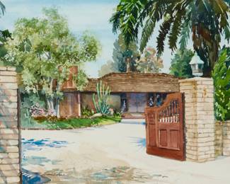1195 William T. Colville (1902-1991) Entrance gate, 1937 Burnham Wood Drive Watercolor on paper Signed lower left: William Colville © Sight: 17.25" H x 23.25" W Estimate: $200 - $300