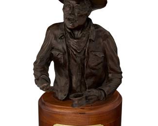 1165 H. Clay Dahlberg (1946-2021) "The Yarn Spinner," 1973 Patinated bronze on wood plinth Edition: 5/10 Signed, dated and numbered on the verso: 73 © / H. CLAY DAHLBERG / #5 of 10 Bronze: 8.125" H x 5.875" W x 5.875" D; Overall: 10.625" H x 6" W x 7.375" D Estimate: $200 - $300