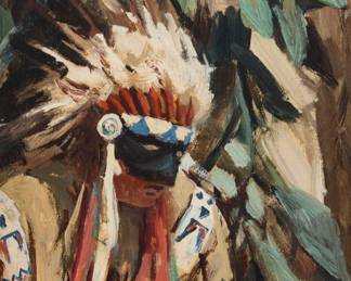 1131 William Henry Dethlef Koerner (1878-1938) "Masquerade Party," 1928 Oil on board Bears initial lower right: K; titled and dated by repute Sight: 15.25" H x 8" W Estimate: $700 - $1,000