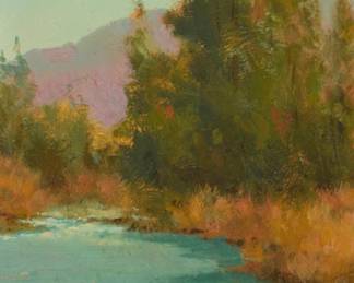 1286 Robert Wagoner (1928-2024) Stream through a Western landscape Oil on Masonite Signed lower left: Robert Wagoner 8" H x 6" W Estimate: $400 - $600