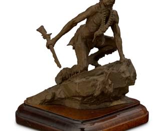 1201 Michael Boyett (1943-2015) "Comanche," 1980 Patinated bronze on wood plinth Edition: 3/60 Signed, dated, titled, and numbered in the casting: Michael Boyett © Bronze: 4" H x 3.25" W x 3.625" D; Overall: 4.75" H x 3.625" W x 3.625" D Estimate: $300 - $500