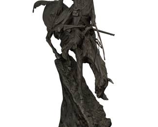 1330 After Frederic Remington (1861-1909) "Mountain Man," modeled 1903 Patinated bronze Edition: 42/100 Signed in the casting: Copyright by Frederic Remington; impressed edition 27.75" H x 18.25" W x 10.5" D Estimate: $300 - $500