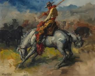 1115 Francisco Rodríguez Sánchez Clement (1893-1968) Rounding up the bulls Oil on canvas Signed lower left: F. Rodríguez S. Clement 23.5" H x 29" W Estimate: $500 - $700