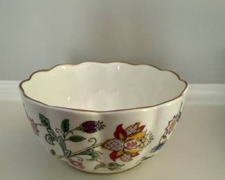 Vintage Minton Haddon Hall Spring Florals Bone China Bowl 4.5”, Petal Edge Bowl-$15