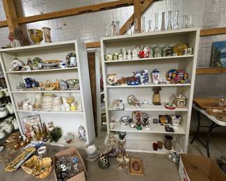 Dishes, vase, and collectibles