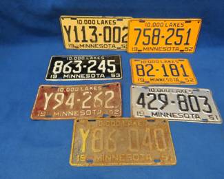 Lot 37. Seven old Minnesota license plates from the 1950s