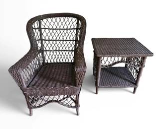 Brown Wicker Chair End Table
