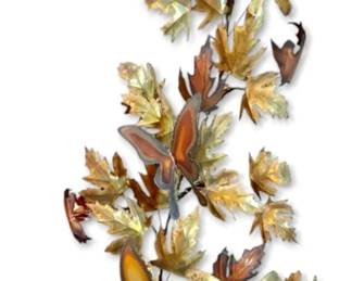 Brass Metal Wall Sculpture w Butterflies Leaves