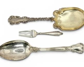 Sterling Silver Serving Spoons Small Fork Gorham Whiting Manf. Co. 136g Total