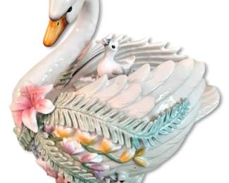 Fitz Floyd Ceramic Swan w Babies Cookie Jar