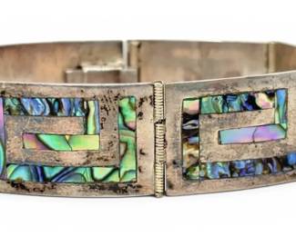 Mexican Sterling Silver Abalone Link Bracelet 19.04g