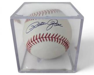 Signed Pete Rose Major League Baseball In Acrylic Case