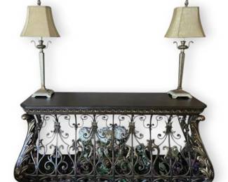 Ornate Scrollwork Console Table 2 Lamps