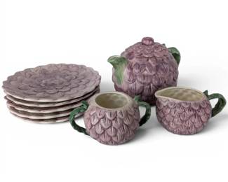 Purple Floral Teapot, Plates, More