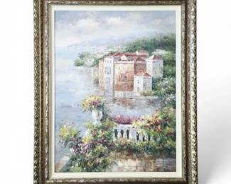 Mediterranean Terrace View Painting by W. Johannes 46 x 58