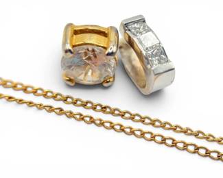Damaged Diamond Pendant w GoldFilled Chain 14k Post Earring