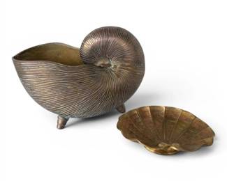 Vintage Brass Nautilus Shell Planter Trinket Dish