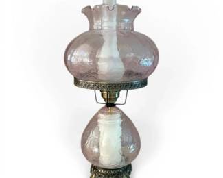 Pink Crackle Glass Hurricane Lamp