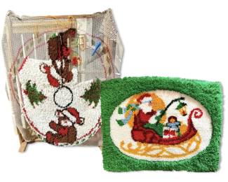 Vintage Christmas Latch Hooks One Finished, One Unfinished