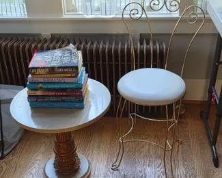 Books, Resin Table, Brass Vanity Chair